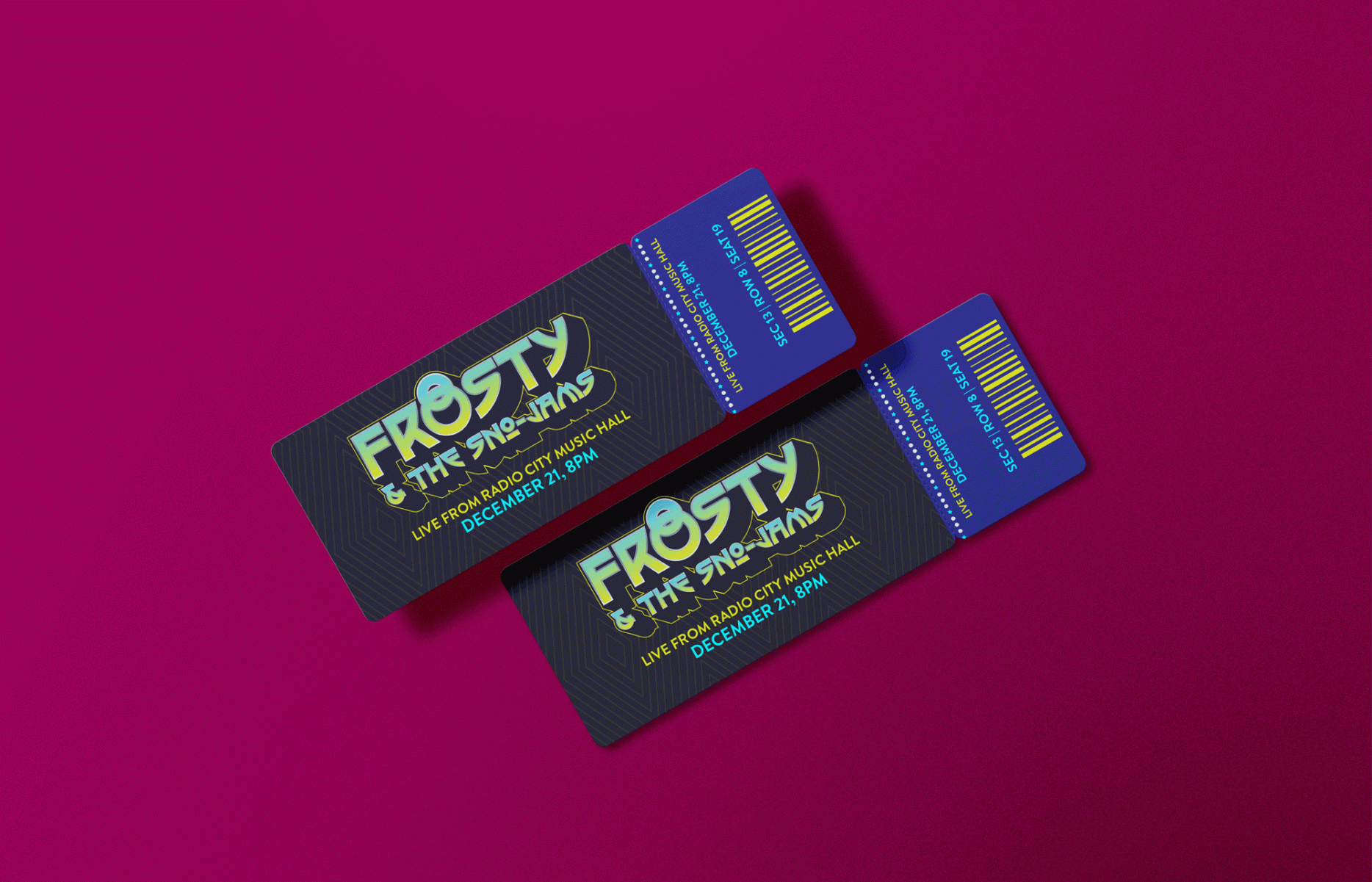 An animation showcasing branded tour tickets, VIP wristbands, and record sleeves